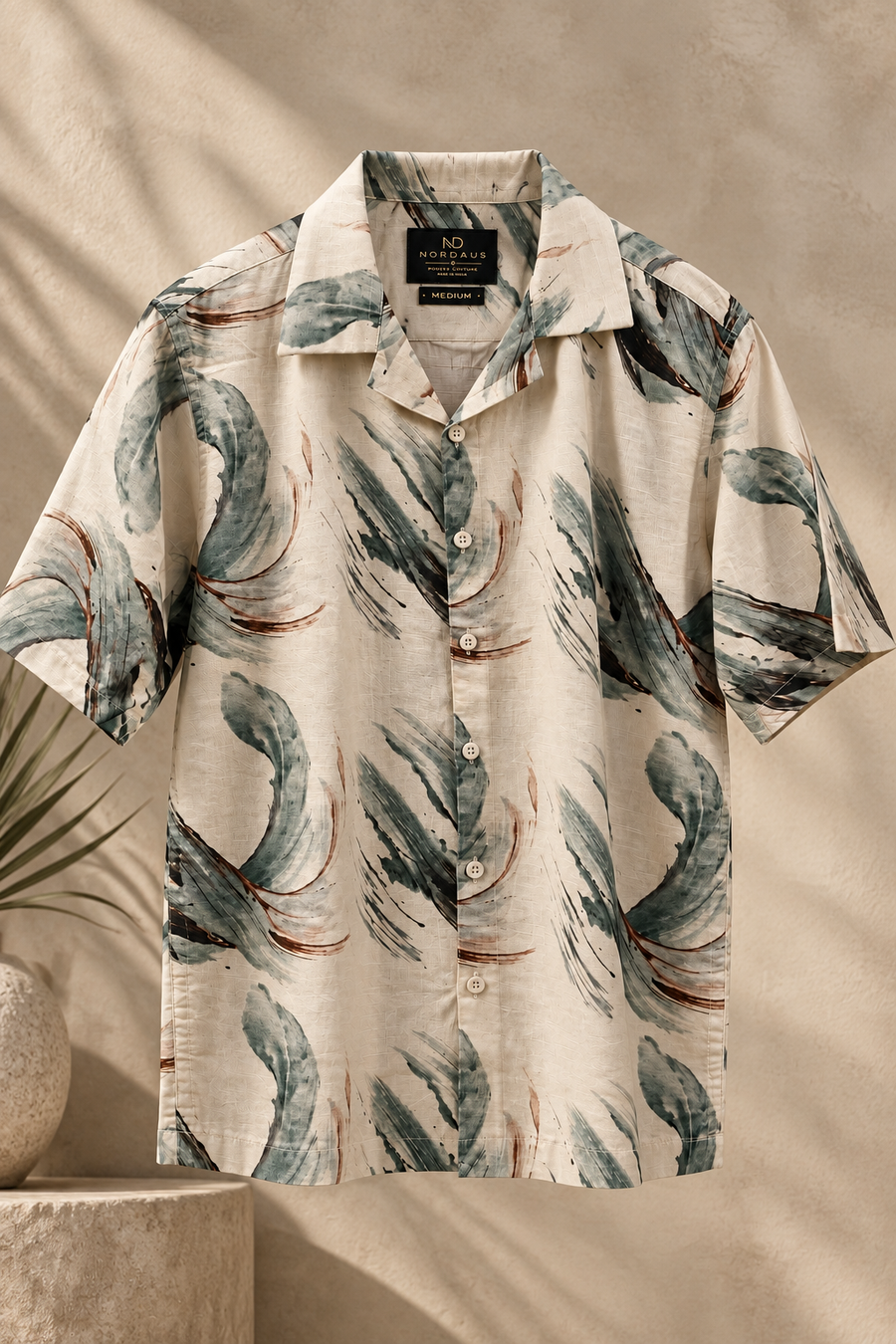 Linenza Ivory Beige Box Printed Shirt