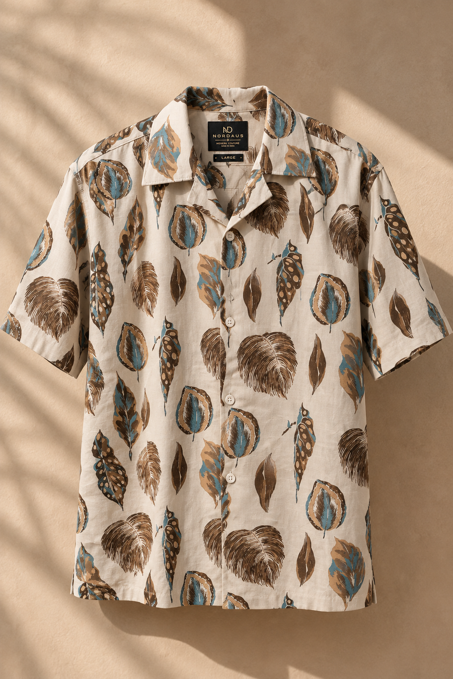 Linenza Blue Leaf Box Printed Shirt