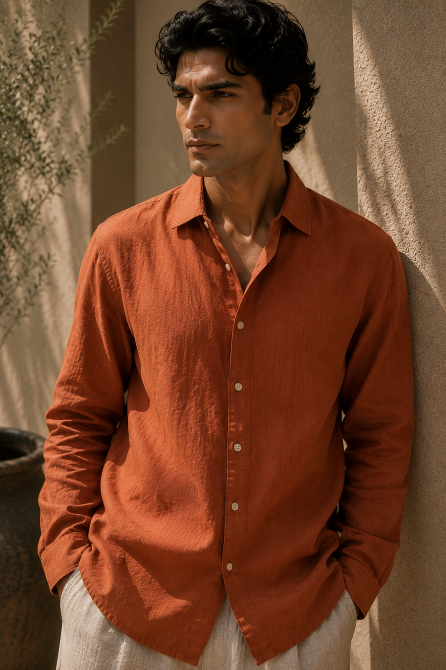 Linen Rust Orange Shirt