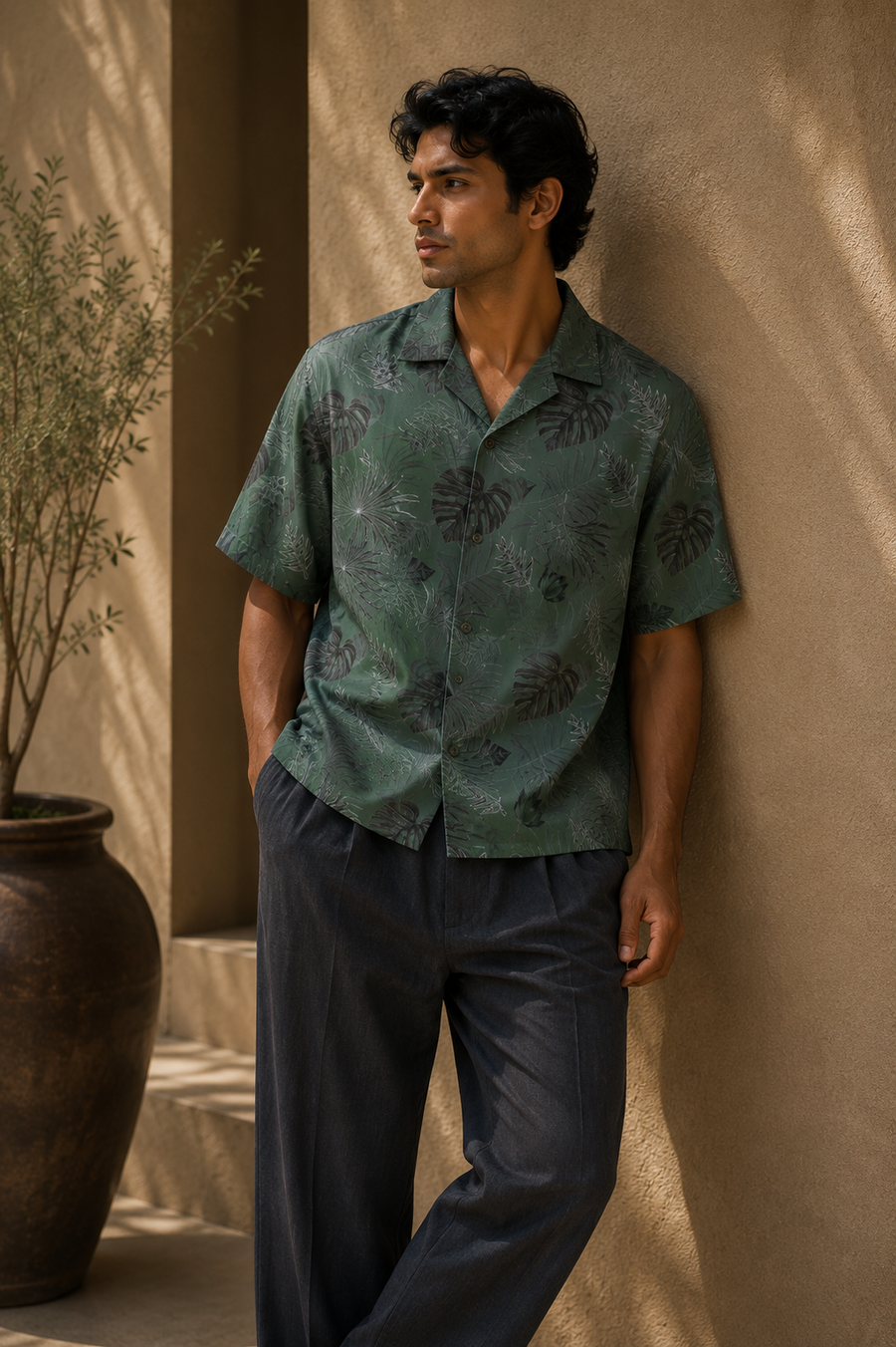Linenza Green Printed Shirt