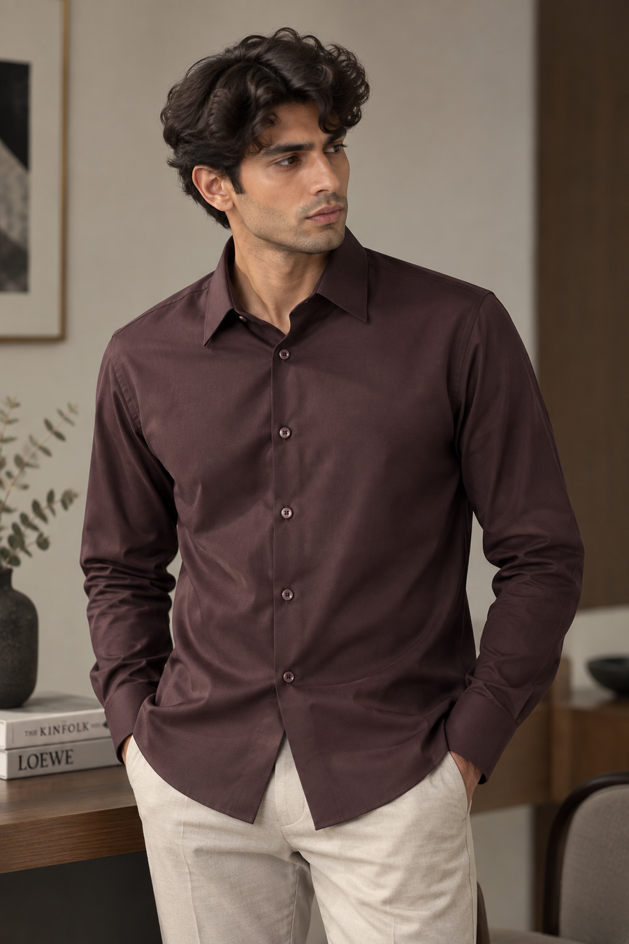 Luxe Dark Fig Wrinkle Free Shirt