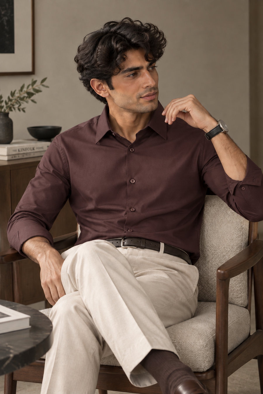 Luxe Dark Fig Wrinkle Free Shirt