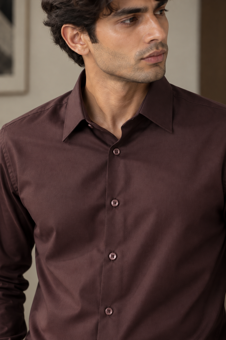 Luxe Dark Fig Wrinkle Free Shirt