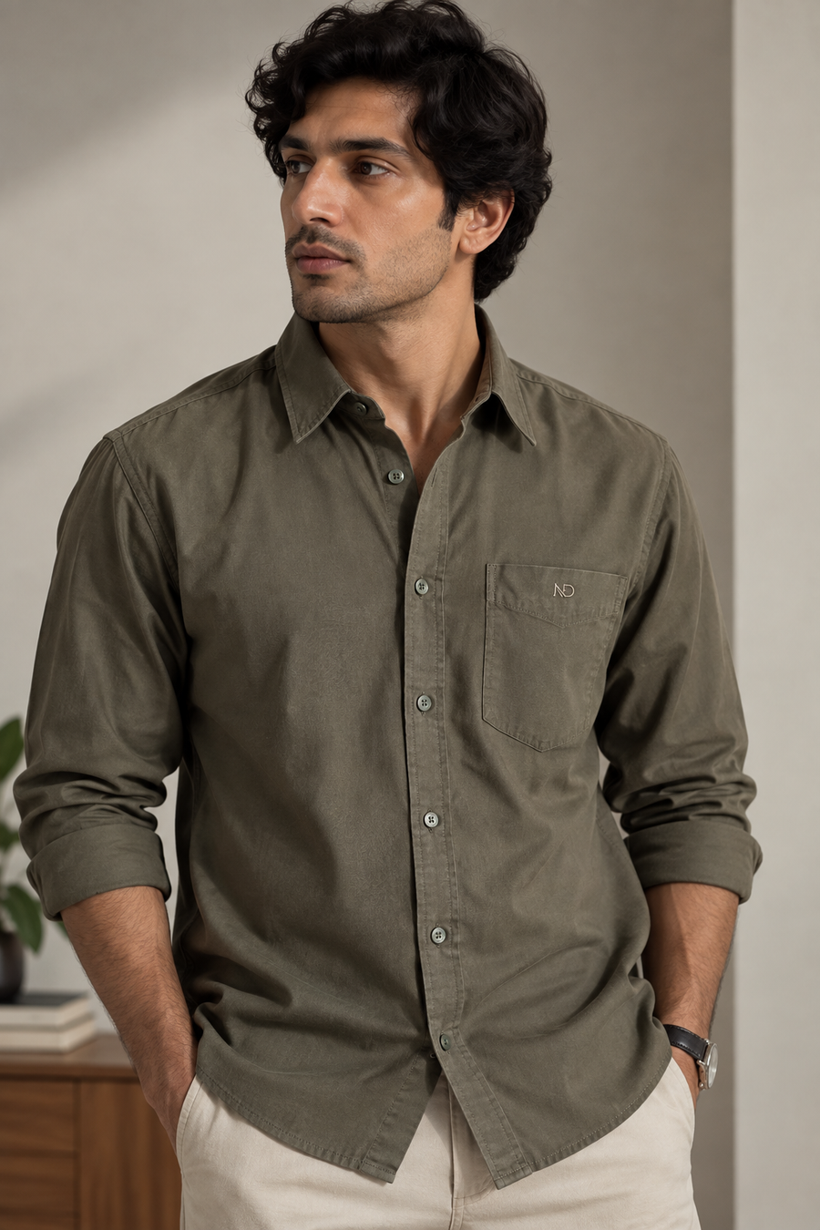 Dusty Green Oxford Shirt 100% Cotton