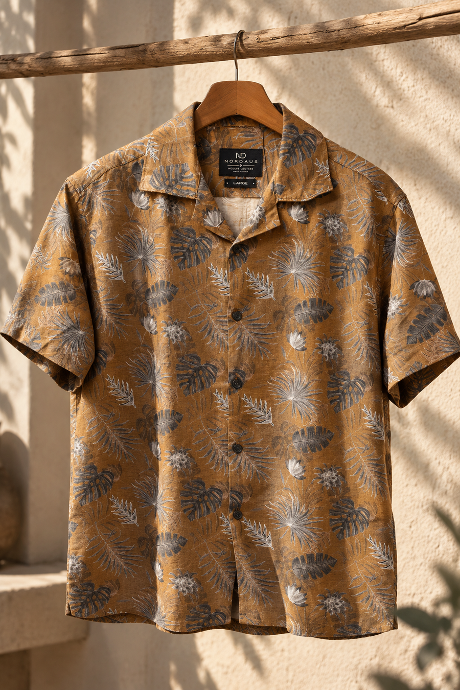 Linenza Rust Brown Box Printed Shirt
