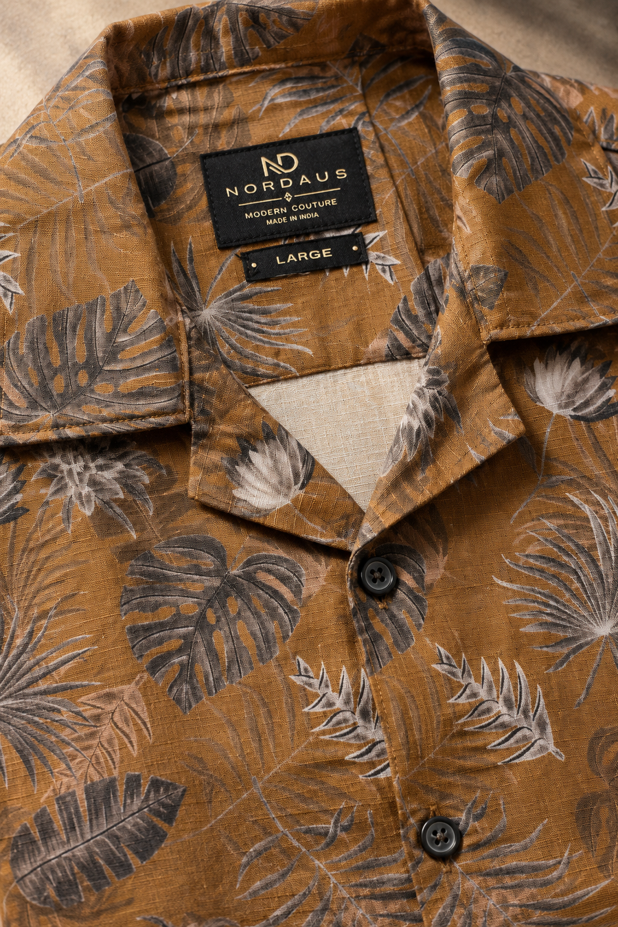 Linenza Rust Brown Box Printed Shirt