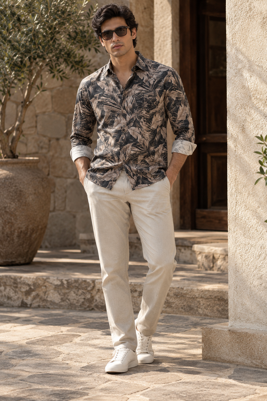 Linenza Charcoal Mediterran Printed Shirt