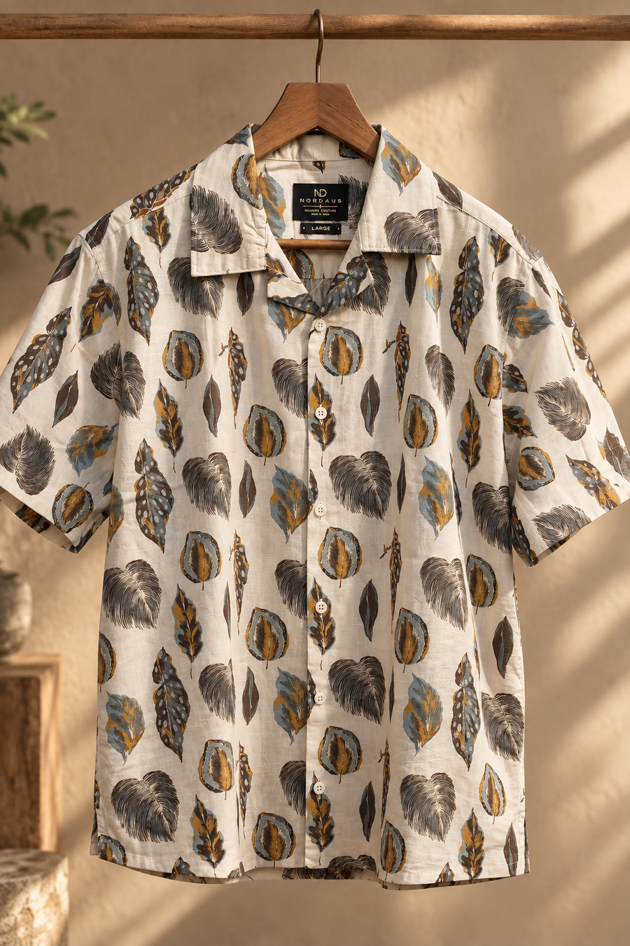 Linenza Yellow Leaf Box Printed Shirt