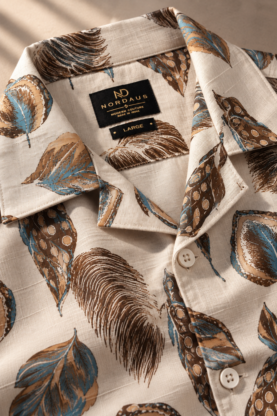 Linenza Blue Leaf Box Printed Shirt