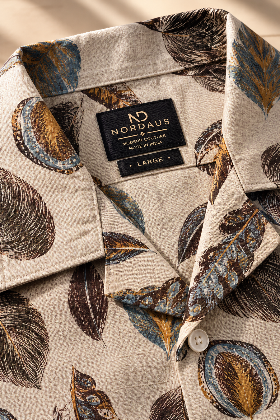 Linenza Yellow Leaf Box Printed Shirt