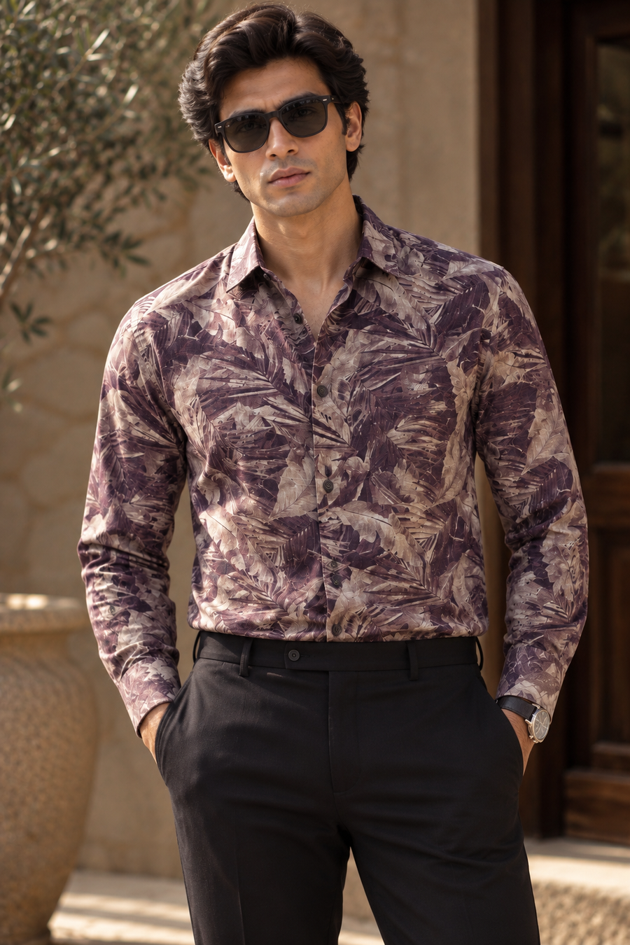 Linenza Smoked Plum Mediterran Printed Shirt