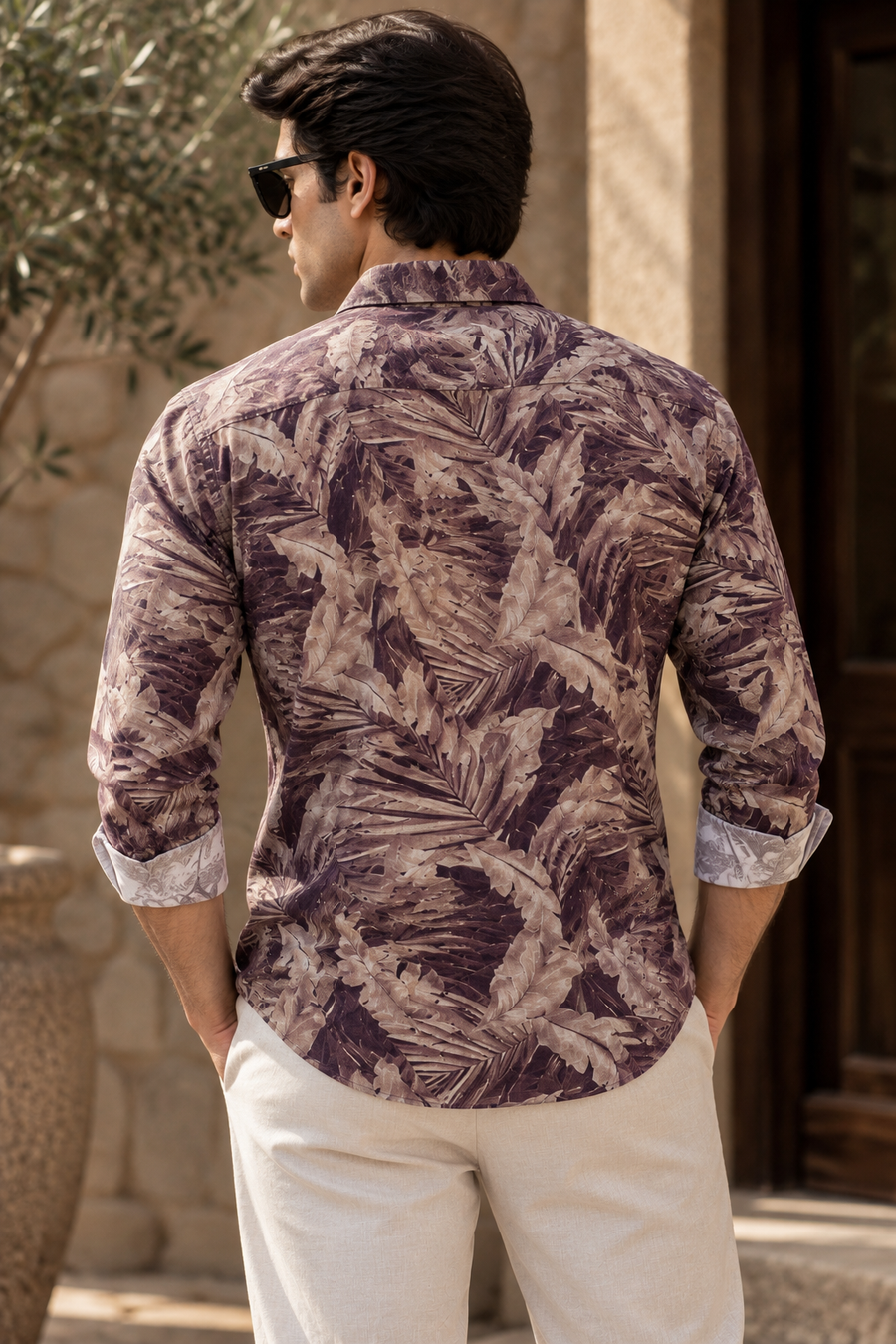 Linenza Smoked Plum Mediterran Printed Shirt