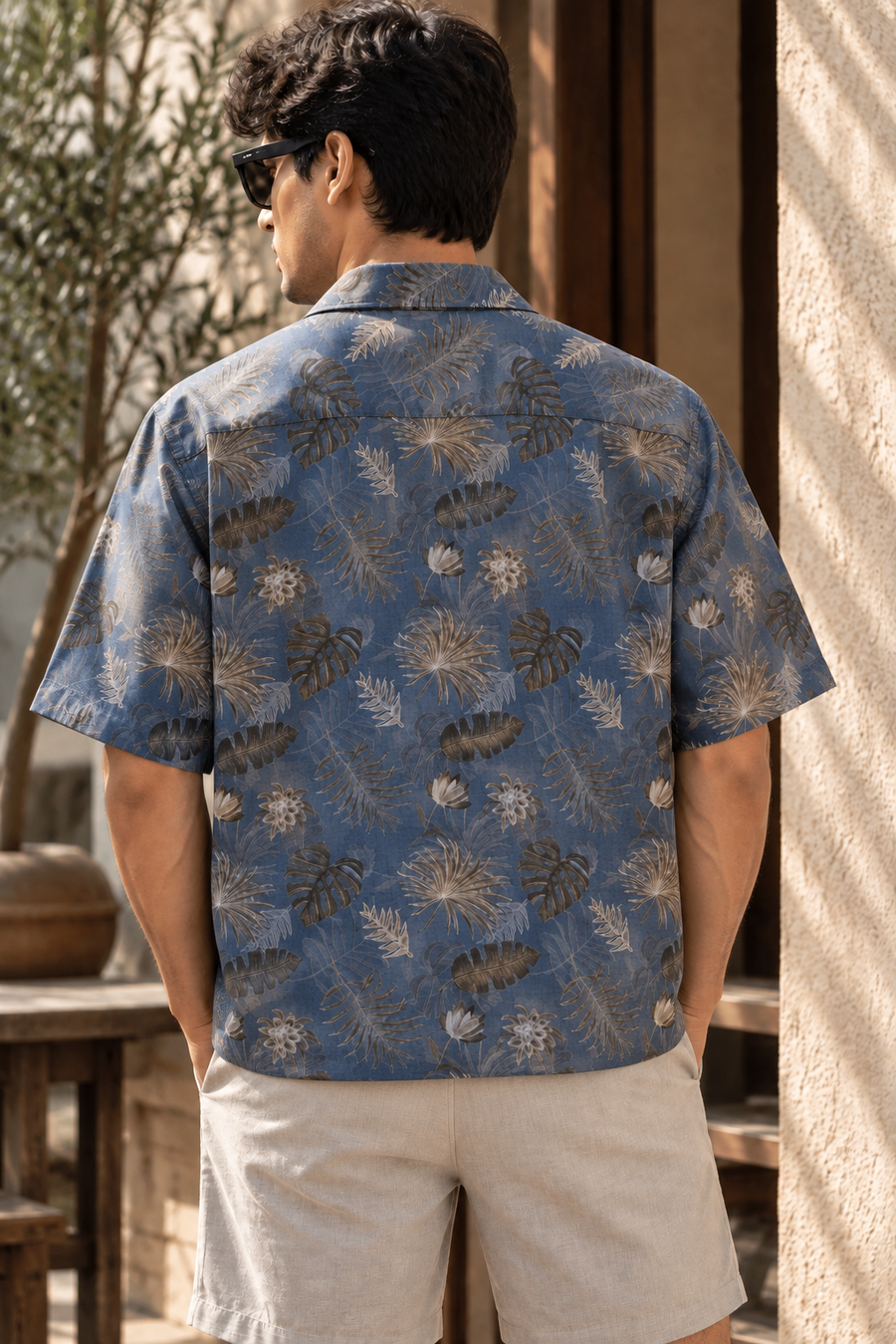 Linenza Dusty Blue Box Printed Shirt