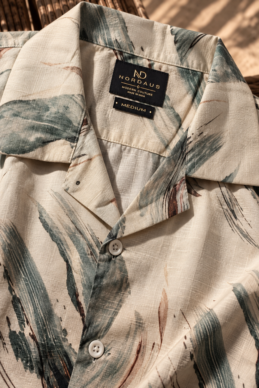 Linenza Ivory Beige Box Printed Shirt